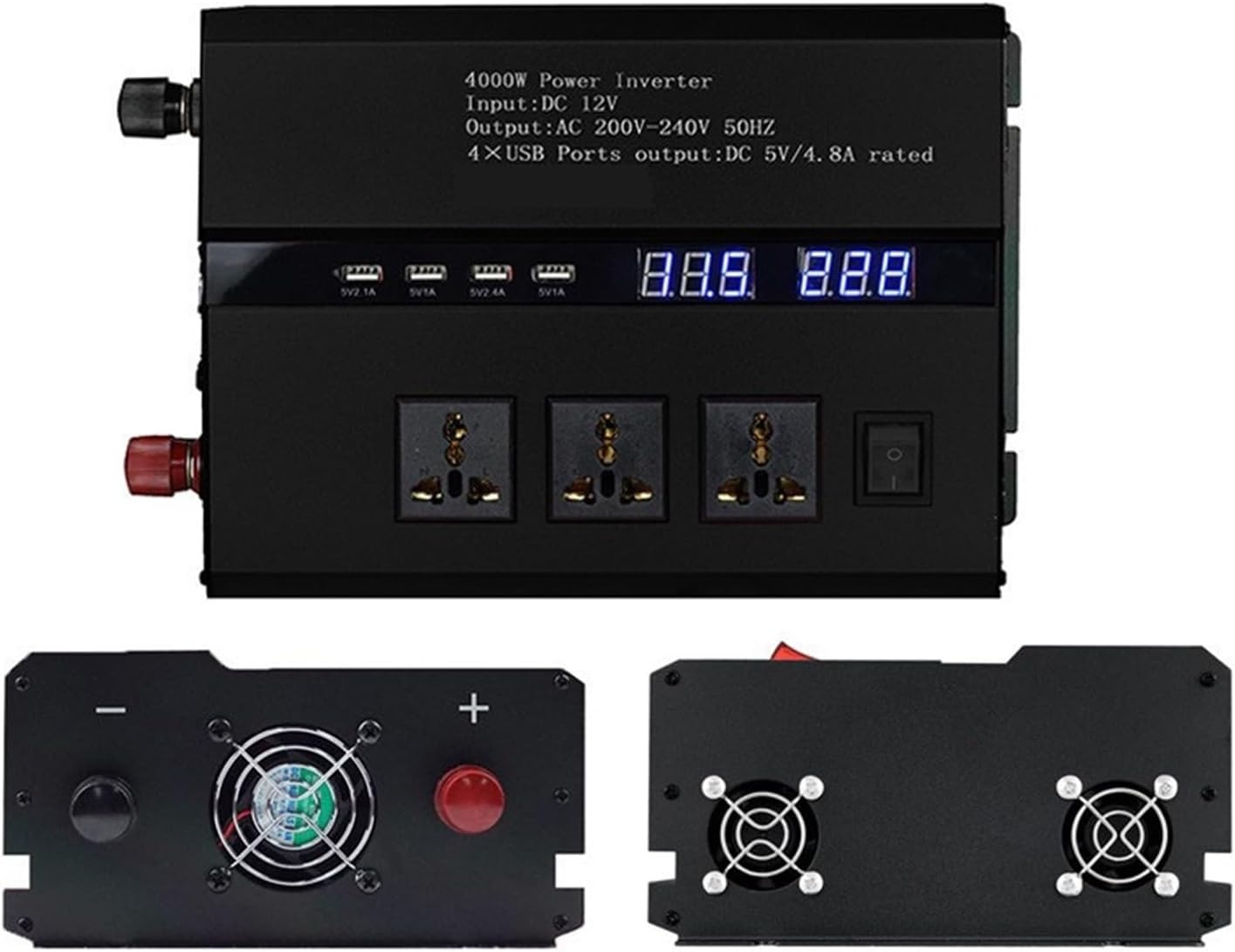 1 PC car-Mounted 2000W 3000W 4000W Solar Inverter with 12V/24V Power Strip and Dual Digital Display(24v2000w/4000w red)