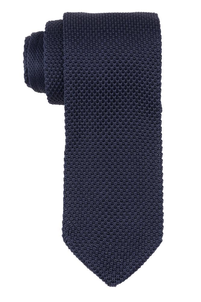 the tie hub Solid Navy Blue Knitted Necktie For Men-picture-20