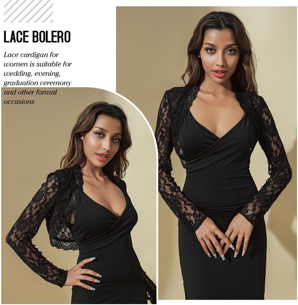 Unicra Women Lace Bolero Shrug for Dresses Elegant Floral Lace Shrug Top Open Front Sheer Long Sleeve Cropped Cardigan - Image 6