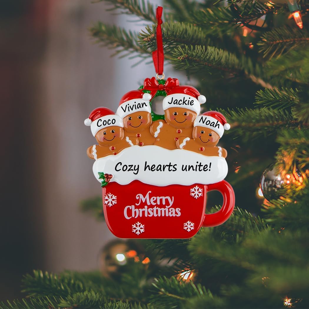 Family of 4 Christmas Ornament 2026 | Personalized Gingerbread Mug Gift image 2