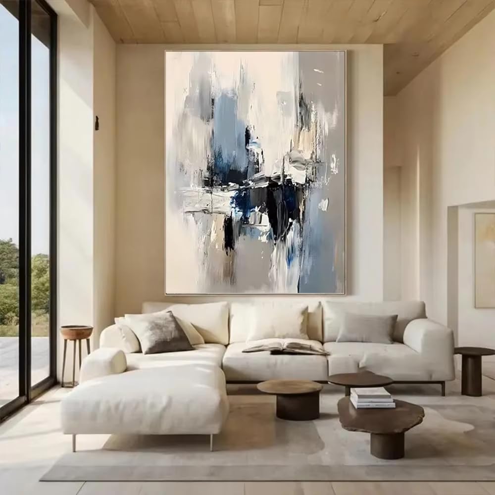 AEFOUU Wall Art Canvas Picture Print Grey and Blue Abstract Painting Wall Art Large Blue Texture Painting Boho Home Decor(90x120cm/35x48in/Frameless)