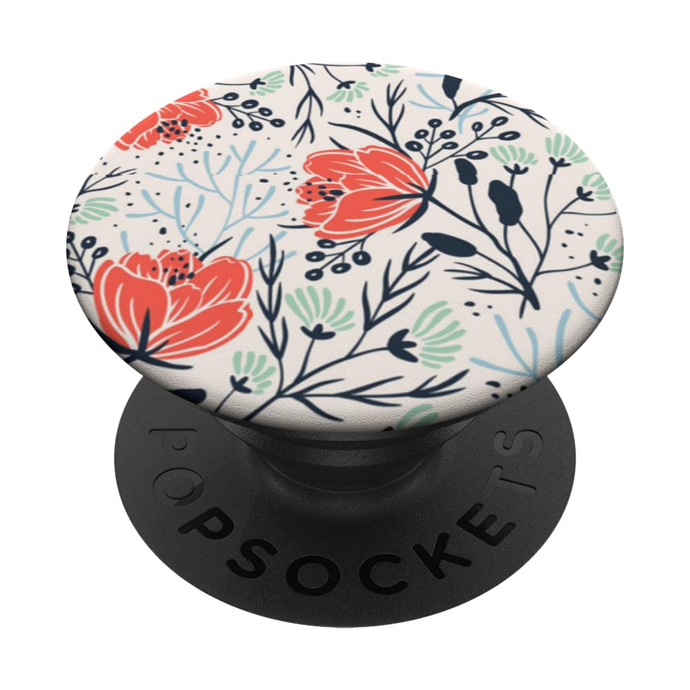 Orange, Coral, Navy Blue, Mint Green Floral Vintage Look PopSockets PopGrip: Swappable Grip for Phones & Tablets PopSockets Adhesive PopGrip