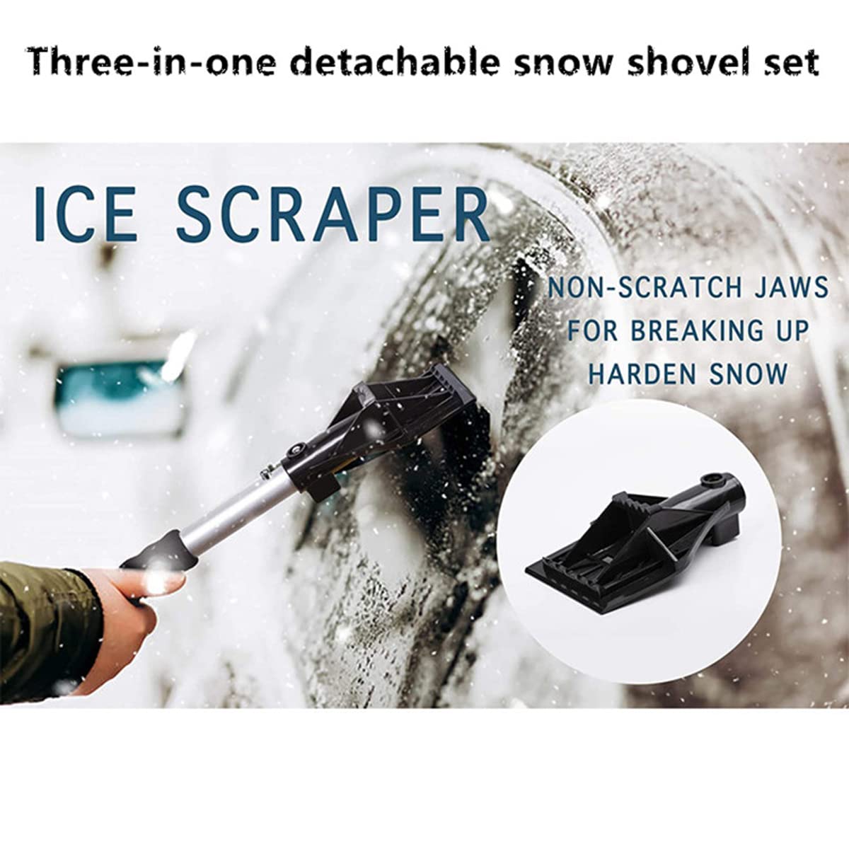 Kit de Pelle à Neige Extensible 3 en 1, Outil d'urgence de Voiture Compact et Robuste, raclette Amovible et grattoir à Glace, pour Le déneigement d'urgence