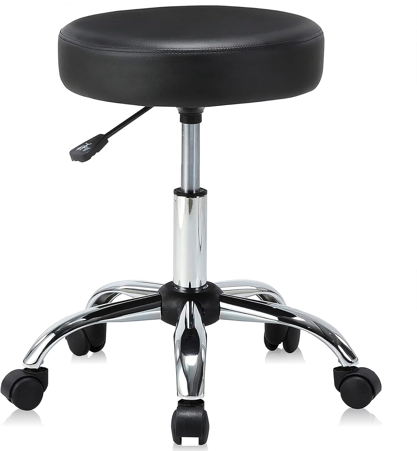 KLASIKA Adjustable Hydraulic Rolling Swivel Stool Chair with Cushion and Wheels, PU Leather Rotating Stool Chair for Office Salon Tattoo Massage Facial Spa, Black (1PK)