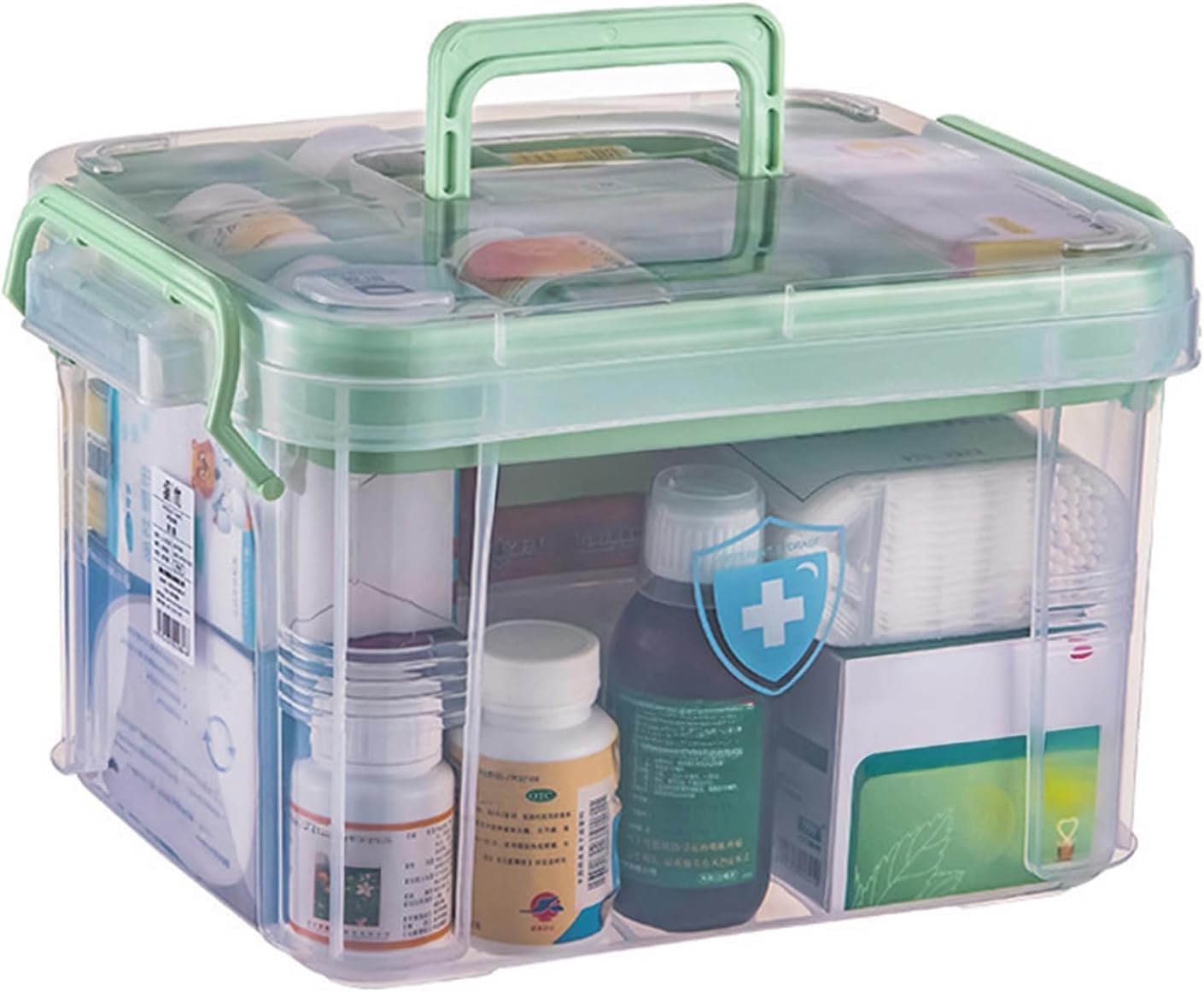 1-Pack Clear Storage Box Container,Family First Aid Box Medicine Box Organizer Plastic Medicine Storage Kit,First Aid Storage Box with Handles, Clear Household First Aid Organizer