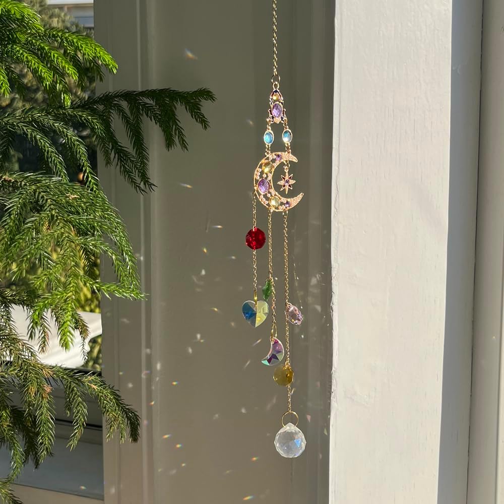 2 Pcs Crystal Hanging Ornaments, Sun & Moon Crystal Suncatcher, Hanging Crystals for Decoration, Window Ornament, Home Decoration, Ideal Gift - Image 2