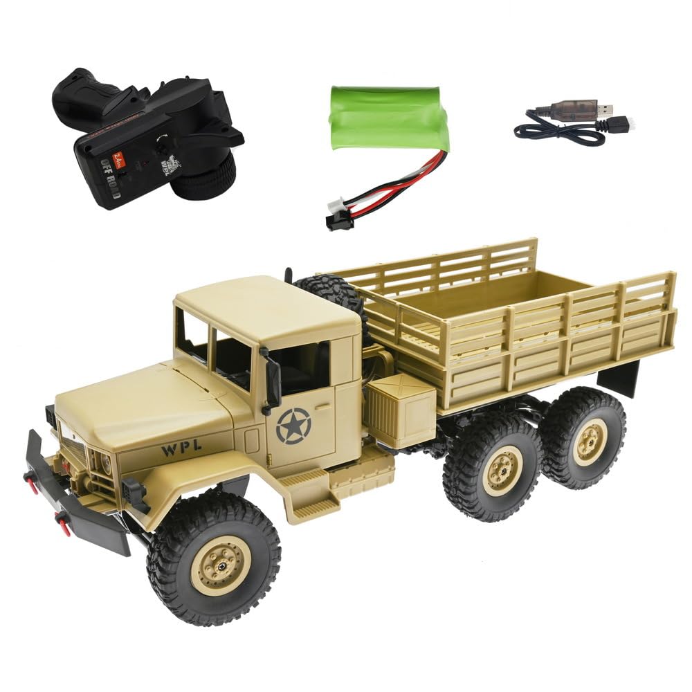 RC Truck RTR 6WD Militär LKW WPL B-16 1:162.4GHz Off-Road Crawler Car Buggy Lastwagen Ferngesteuertes Militärfahrzeug (Khaki)