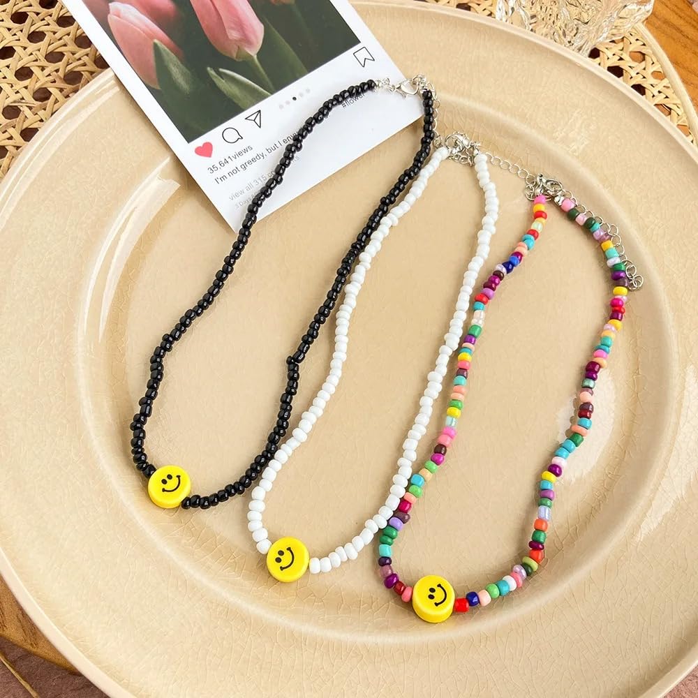 Collana preppy in argento sterling 925 per donne e ragazze, girocollo con perline con viso giallo, colletto estivo carino, collana colorata, collane, collane per ragazze adolescenti