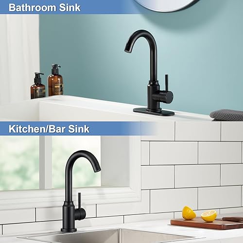 Miniatura 2 de Grifo de lavabo de baño de una sola manija, grifo de baño negro con drenaje emergente pequeño grifo de cocina grifo de fregadero para RV negro mate