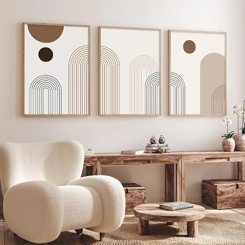 CLJKDX Bohemian Line Dots Black Green Plant Leaves Black Beige Abstract Poster Wall Art Canvas Painting Print Images Living Home Decoration-50 * 70cm*3PCS (No Frame)