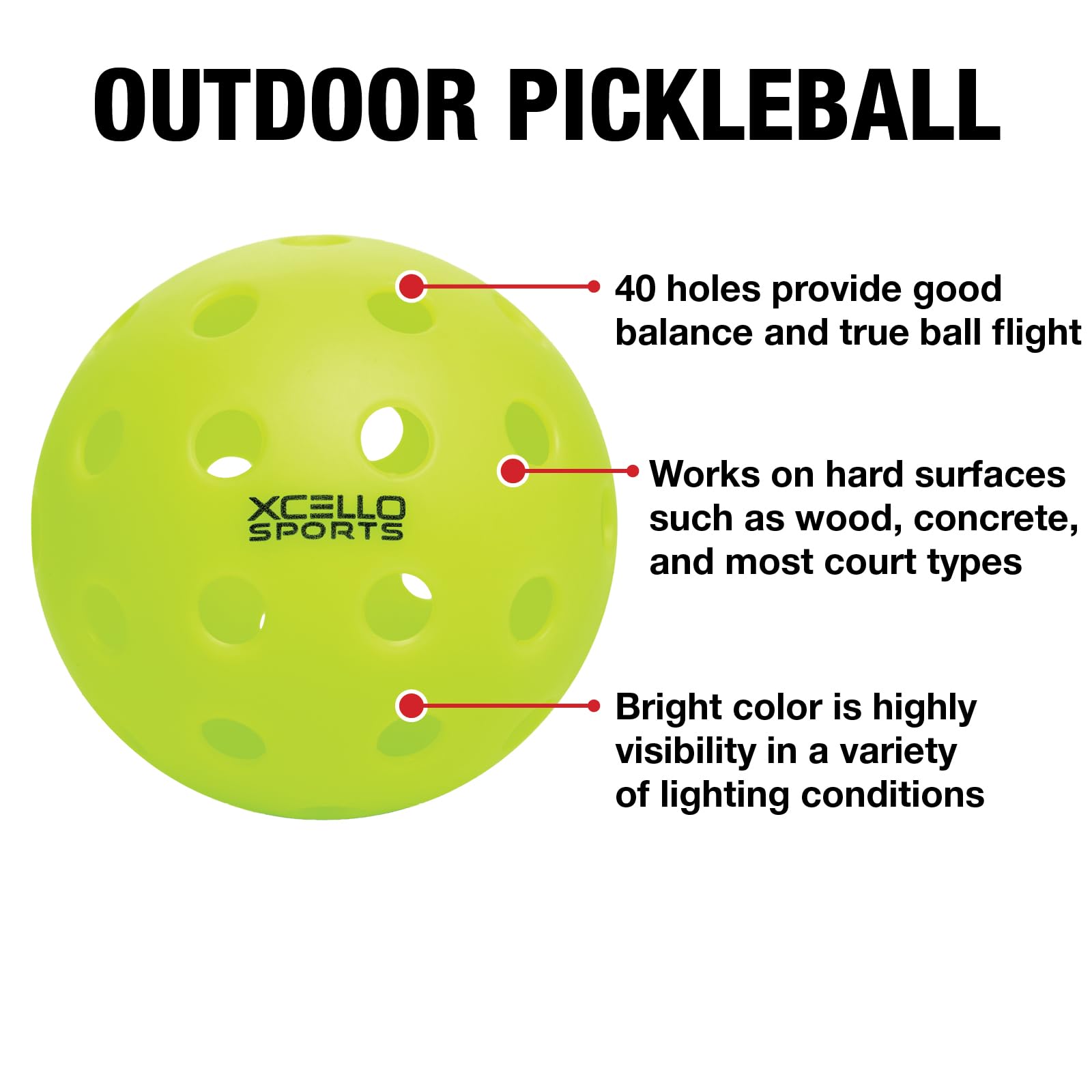 Xcello Sports Pickleball per esterni, confezione da 4, 40 fori, verde neon