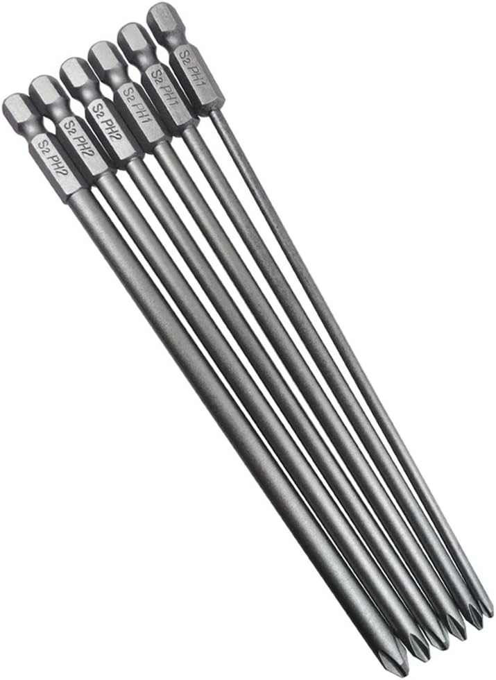 Wolfride 6Pcs 1/4 Inch Hex Shank Long Phillips Head Screwdriver Bits Set Magnetic Cross Head Screwdriver Bits | 5.9-Inch Length
