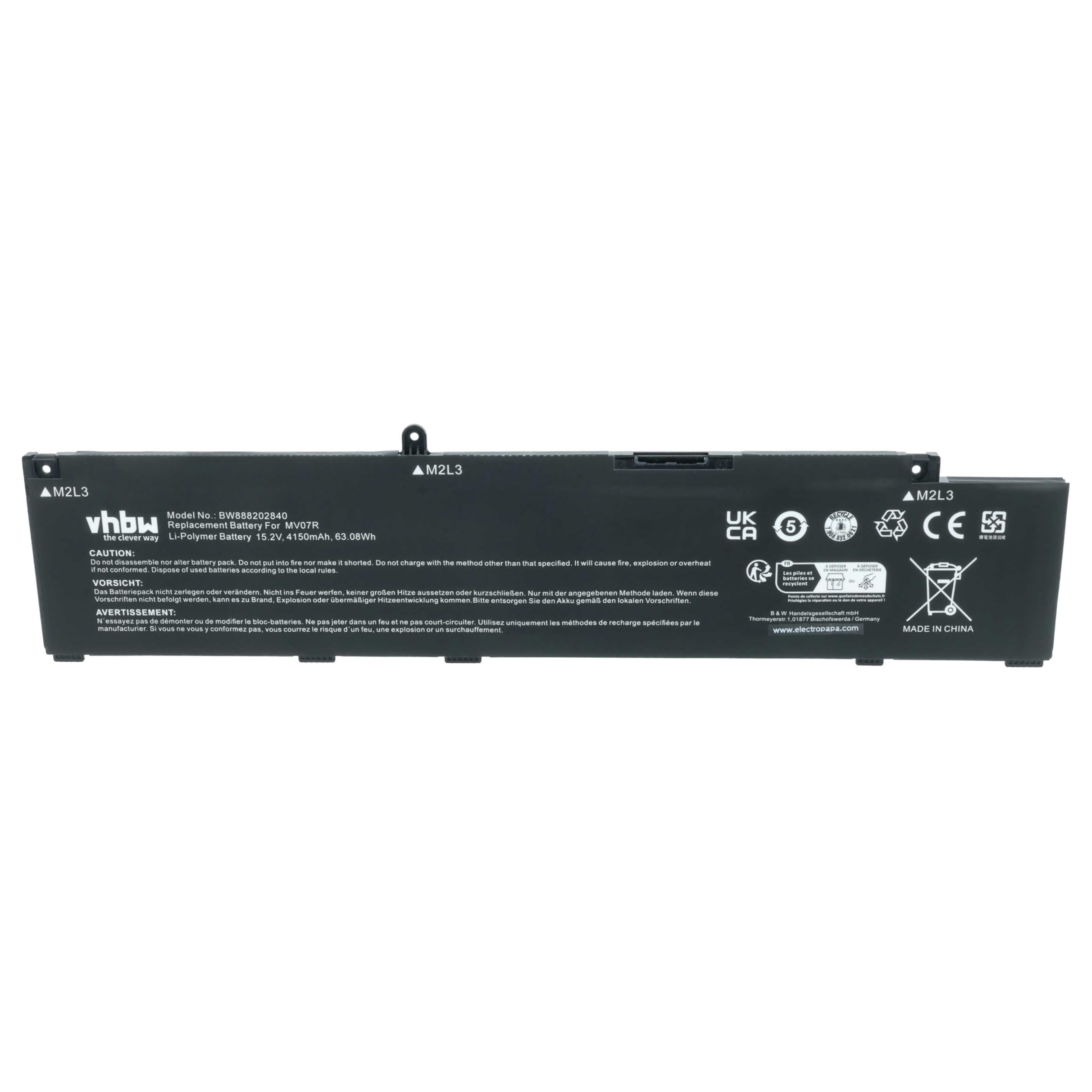 vhbw batteria sostituisce Dell MV07R, W5W19, 0JJRRD, 4ICP6/55/74, 72WGV, JJRRD per notebook (4150mAh, 15,2V, Li-Poly)