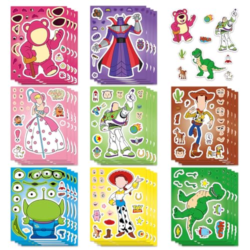 24 Sheets Toy Cartoon Story Sticker Cute Cartoon Charaters Make Your Own Sticker, Make a Face Stickers Party Favors Activities Kids Gifts (Toy Cartoon Story)