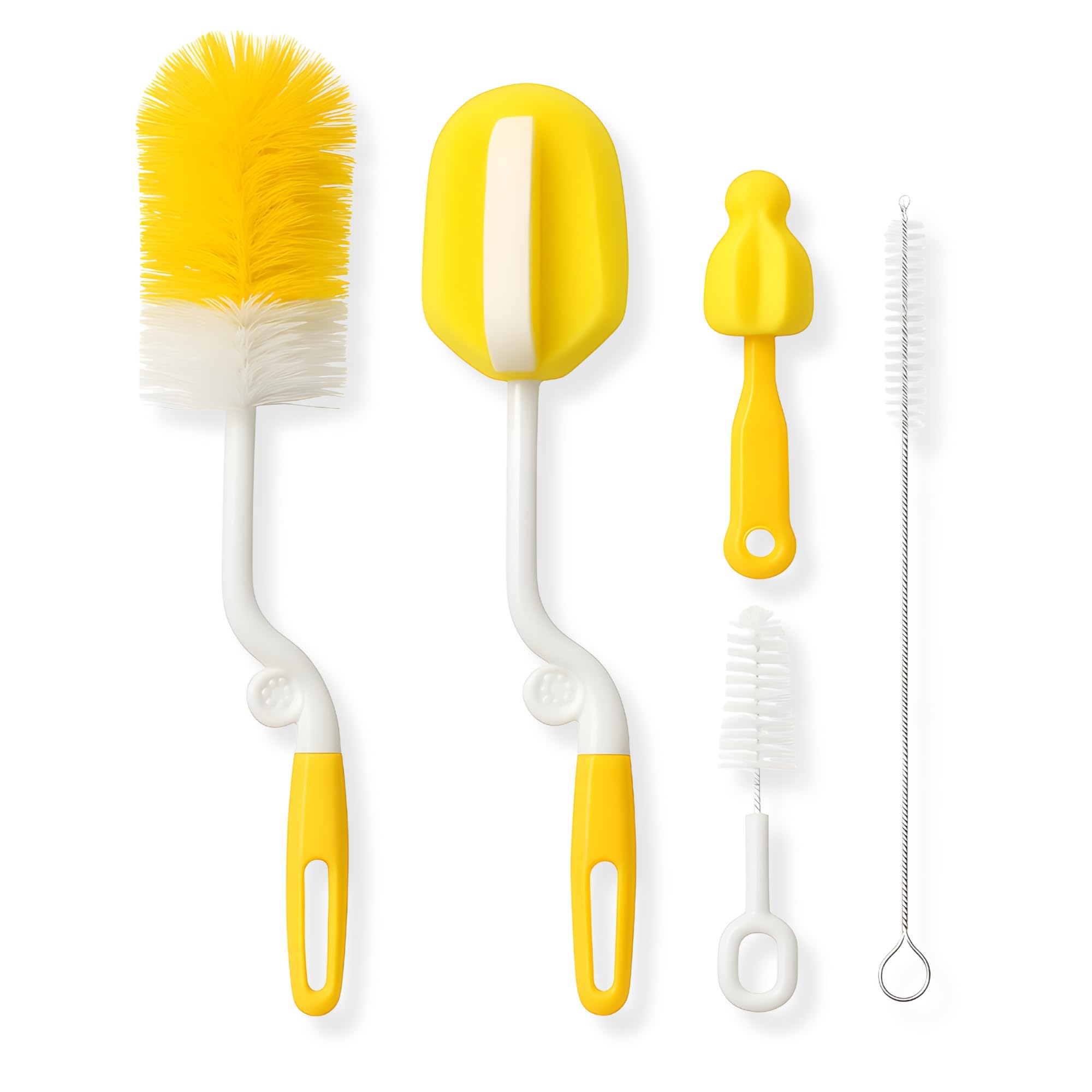 AWEJOY 5-Piece Baby Bottle Cleaner Set: Includes Nipple & Straw Cleaning Brushes, Sponge, and Nylon bristles for Safely and Thoroughly Cleaning Baby Bottles, Nipples, and Straws (5-in-1 kit).