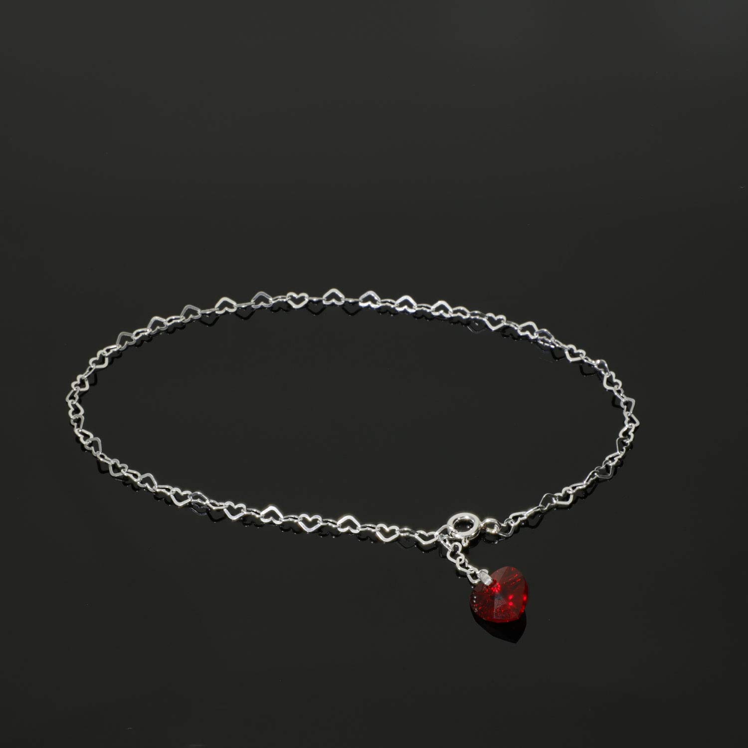 Cavigliera in argento 925 con cuore Swarovski, vari colori