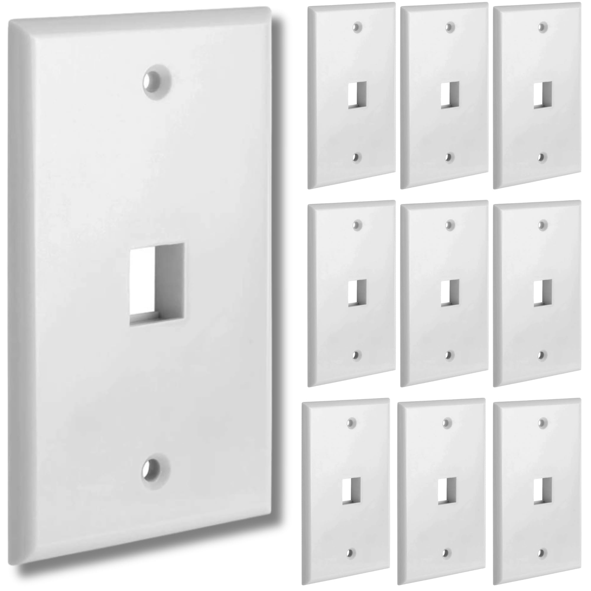 Cmple - 1 Port Keystone Wall Plate White (10 Pack) with Standard Size Keystone Jack Plate Insert 1 Gang Ethernet Wall Plate for RJ45 Keystone, Modular