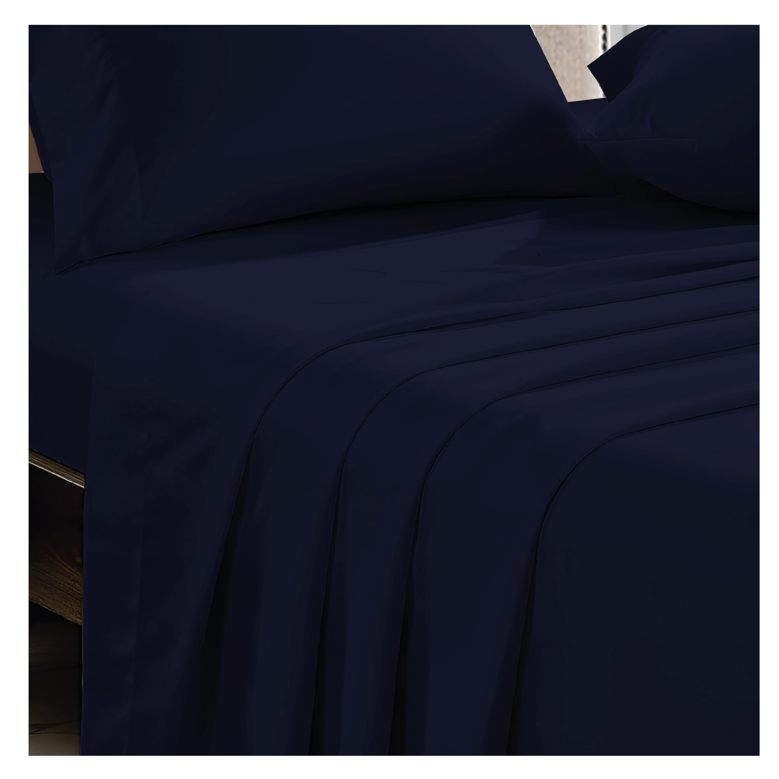 APEX FURNISHINGS Flat Sheet Navy Blue 100% Egyptian Cotton 300 Thread Count Super King Bed Sheets - Breathable and Fade Resistant Hotel Bedding Flat Sheets (275cm x 310cm)