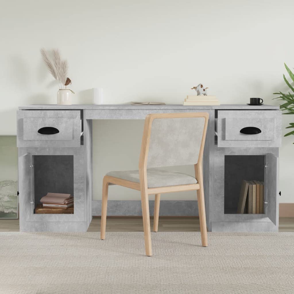 Scrivania con vano portaoggetti, grigio cemento, materiale in legno, 154,5 x 50 x 75 cm, moderna scrivania per computer per casa, ufficio, gioco, scrittura, robusto piano di lavoro