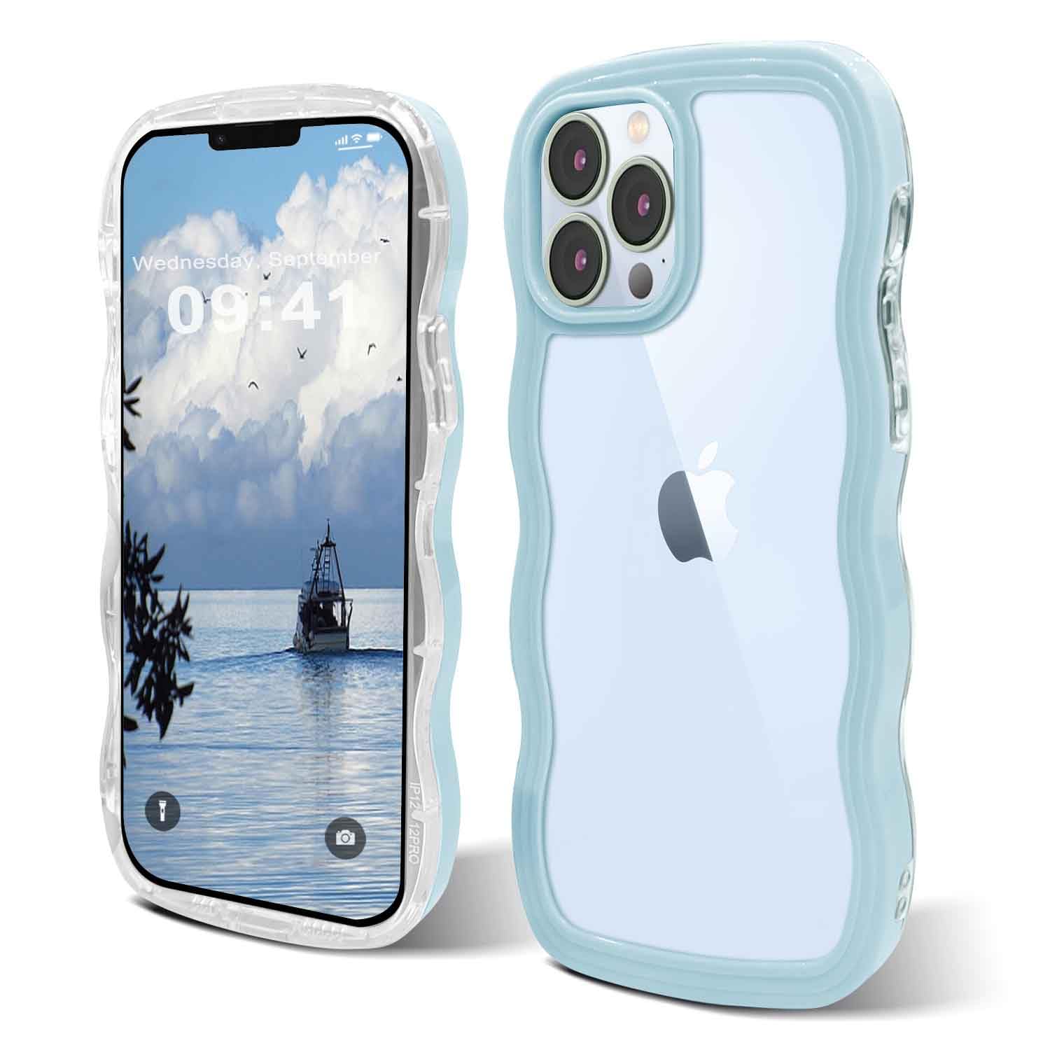 ORDA Cute Wave Frame PC Phone Cover for Women & Girls - Compatible for iPhone 11 Pro - 6.5in Blue, for iPhone 11 Pro Max 6.5"