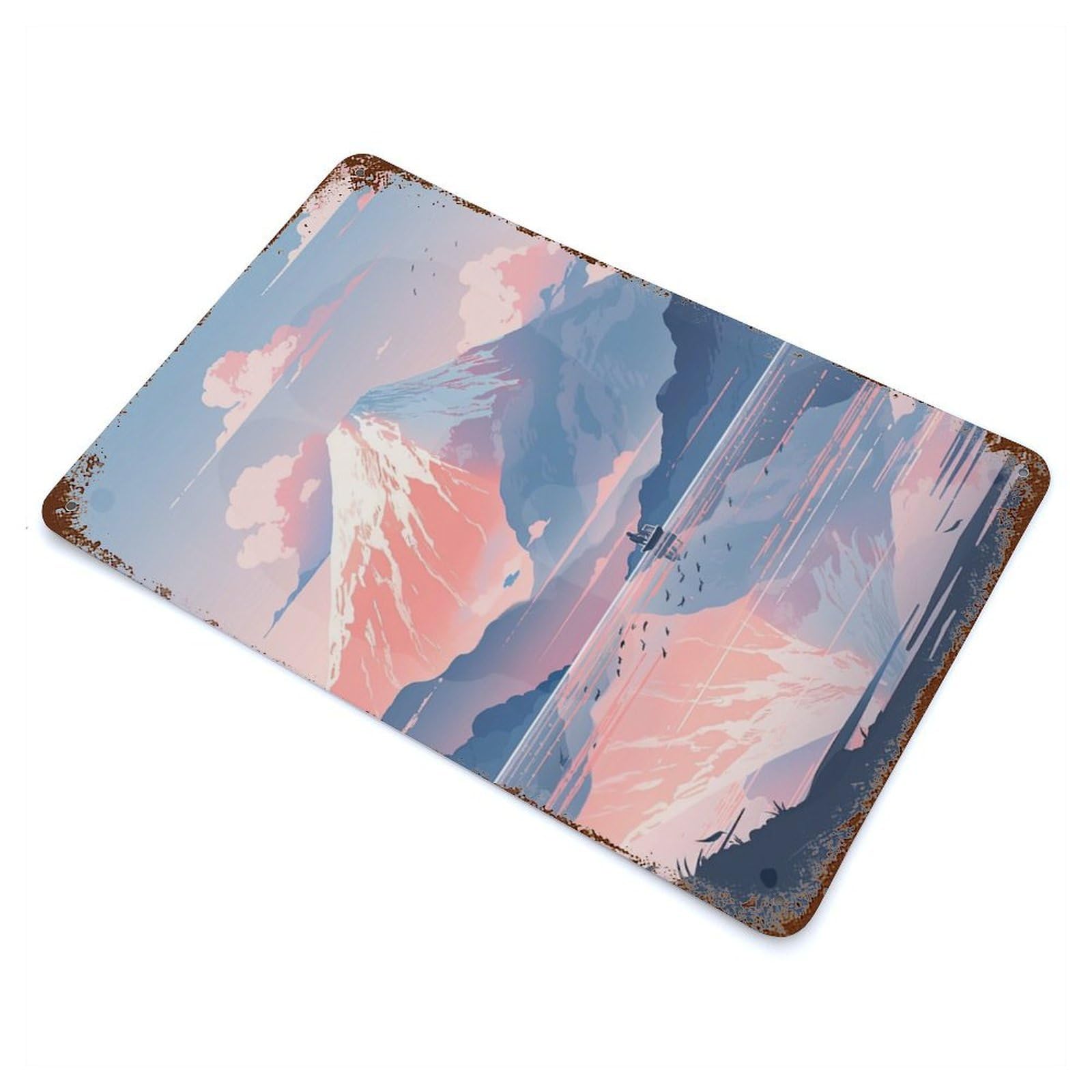 Garage Style Snow Topped Mountainscape Rust Effect Tin Sign 11.8"x7.9", Industrial Home Decor for Bar And Workshop