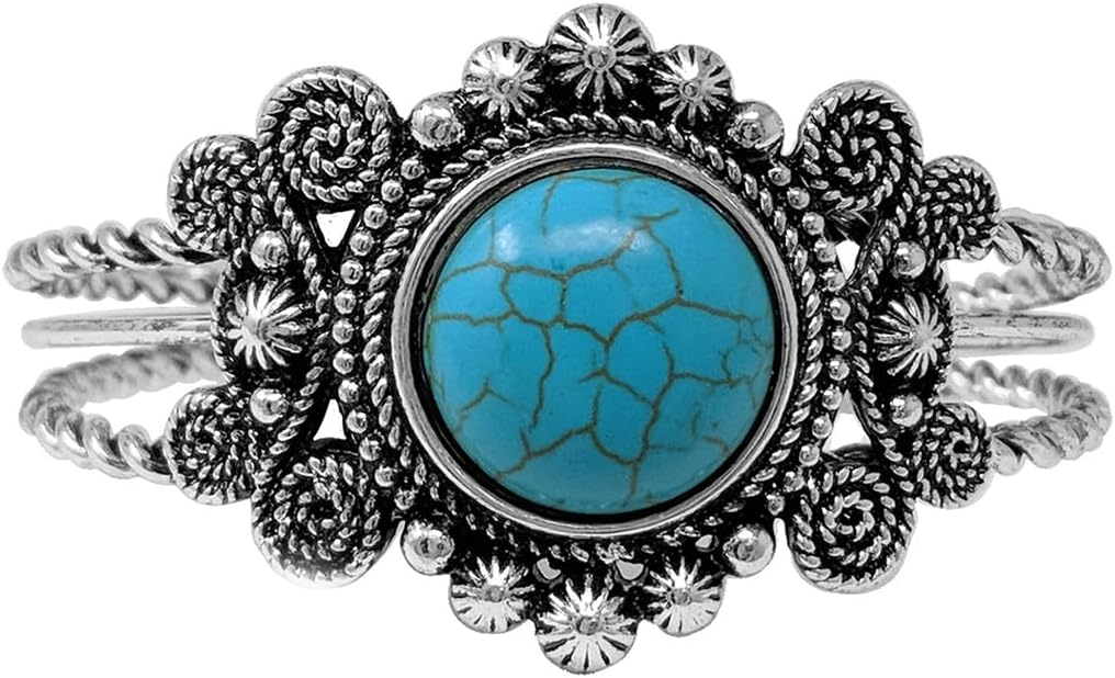 Rosemarie & Jubalee Women's Western Style Natural Semi Precious Howlite Stone Open Cuff Bracelet, 2.5"