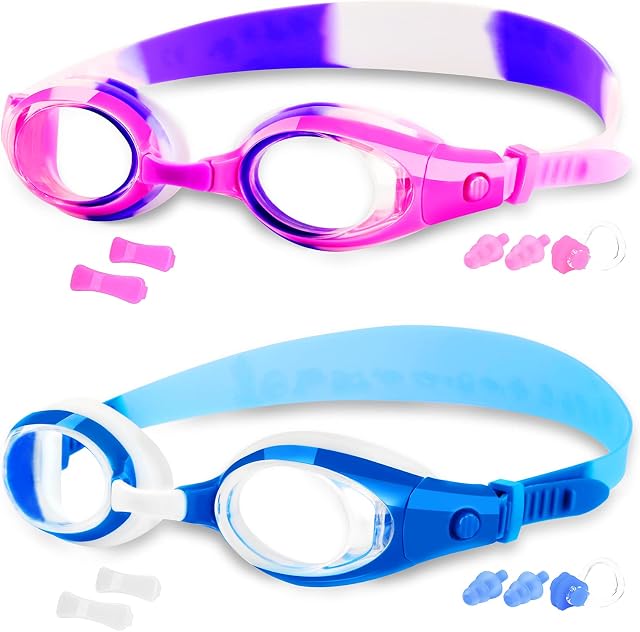 COOLOO 2-PACK Kids Swimming Goggles Junior Children Girls Boys Early Teens Age 3-15, with Anti-Fog, Waterproof, Protection Lenses