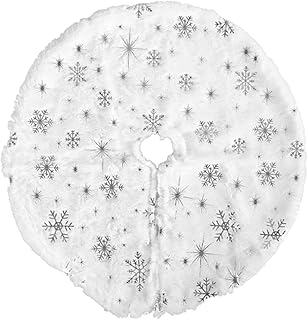 Yajuyi クリスマスツリースカート、家の装飾用の高級フェイクツリースカート, スノーフレークシルバー