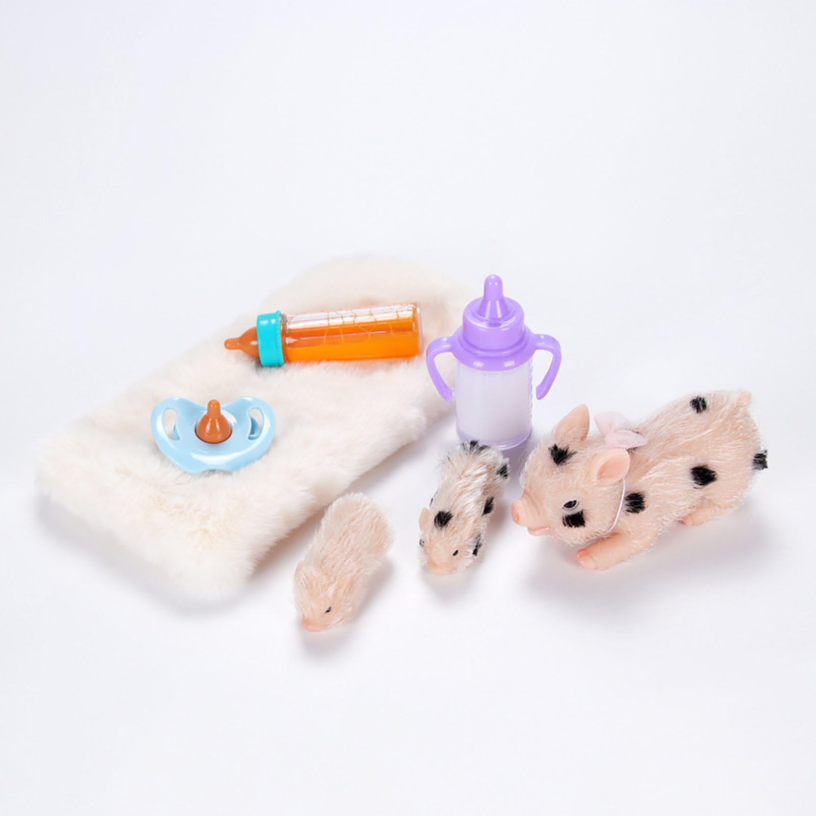 Giocattolo Set Maialini Fattoria Accessori Alimentazione Silicone Morbido Sensoriale Collezione Storie Inventate Gioco di Ruolo Bambini Scrivania, Set Famiglia Di 3 Maialini Con 4 Accessori