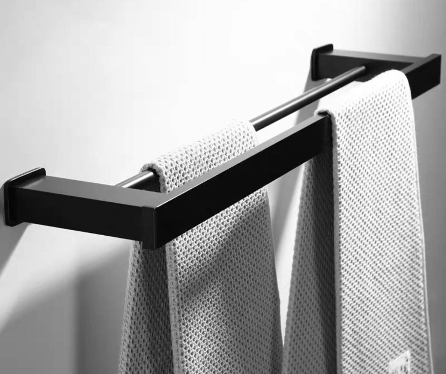 Porte-serviettes noir mat double barre de salle de bain en acier inoxydable 50cm