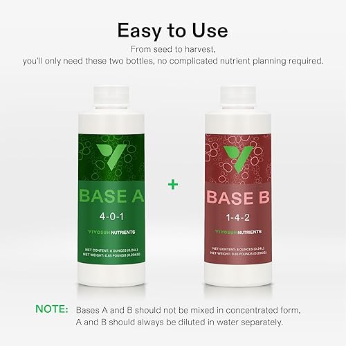 Miniatura 3 de VIVOSUN Paquete de nutrientes base A (4-0-1) y B (1-4-2), fertilizante líquido multiusos, alimento hidropónico para plantas que soporta etapas