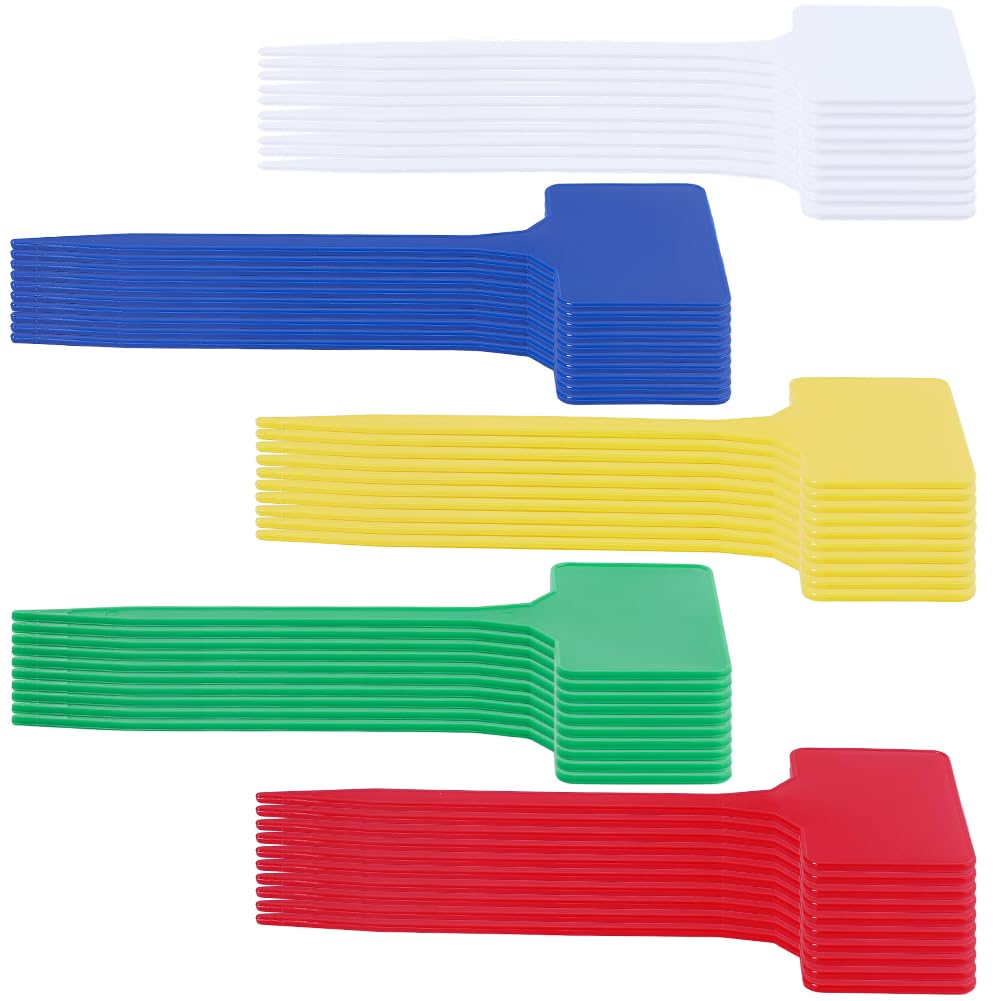 SOFPLATE 50Pcs 5 Colors Outdoor Plastic Plant Labels Garden Marker Sign Waterproof T-Type Garden Flower Potting Name Stake Tags for Potted Plants Vegetable Fruit Herb Nursery Outdoor Gardening Seeding