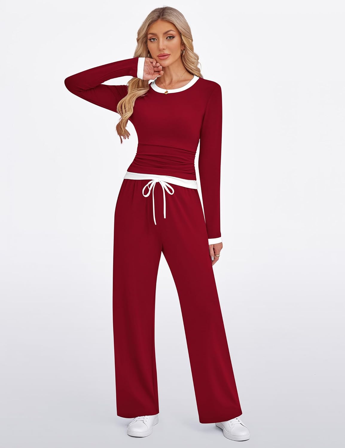 SHESHOW Women 2 Piece Outfits Long Sleeve Tops Wide Leg Pants Casual Matching Lounge Sets for Women XS-XXL - Image 6