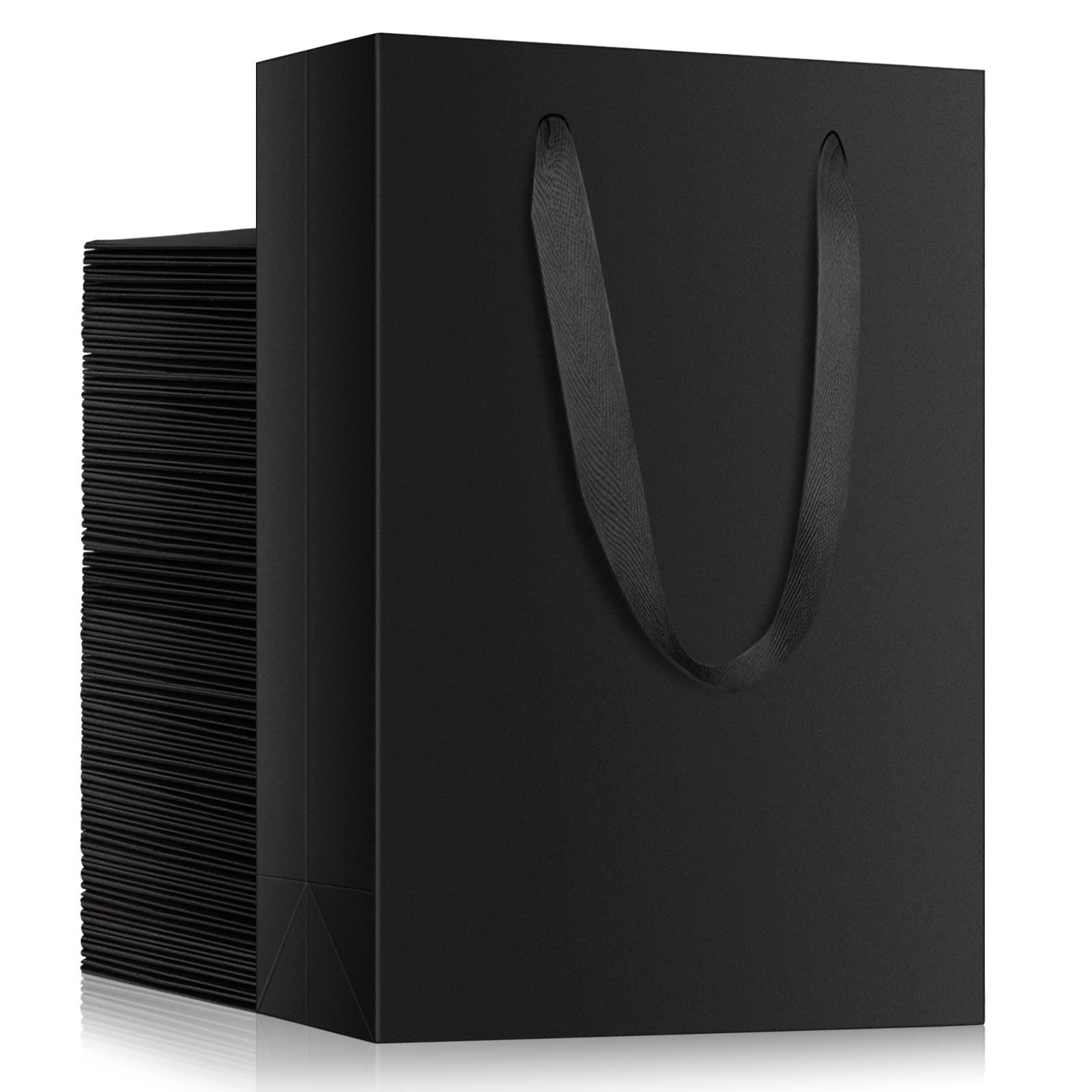 EUSOAR Small Black Gift Wrap Bags, 50 Pack 5.9x2.3x7.8 inches Shopping Bags with Handles Bulk, Merchandise Retail Wrapping Bags for Business, Craft Grocery, Boutique, Party Favor, Wedding