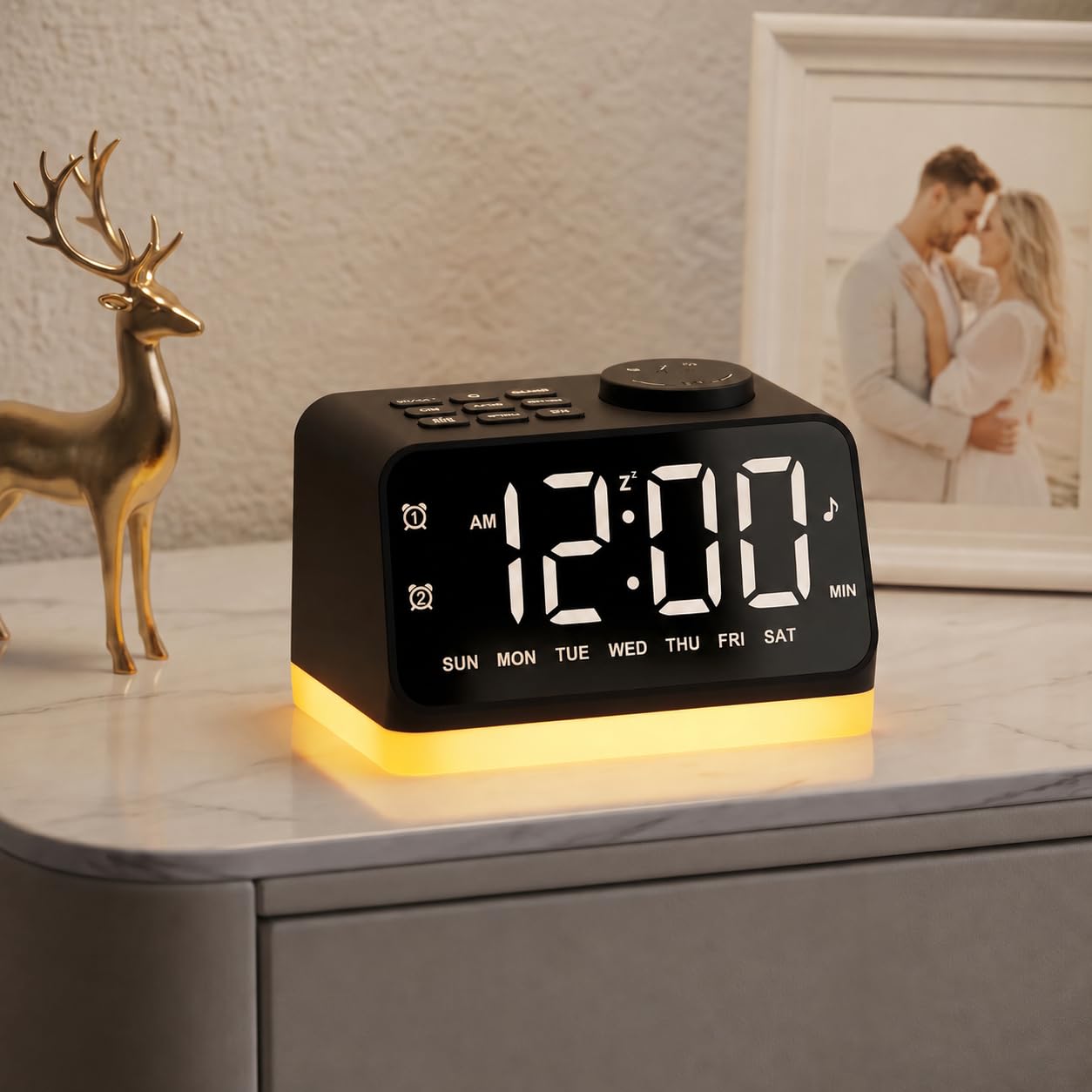 JALL Digital Alarm Clock with FM Radio for Bedroom, 8 Colors Night Light with 2 Charging Port, Sleep Sound Machines with Timer, Dual Alarm, Loud Alarm and Easy to Use for Seniors as Gift