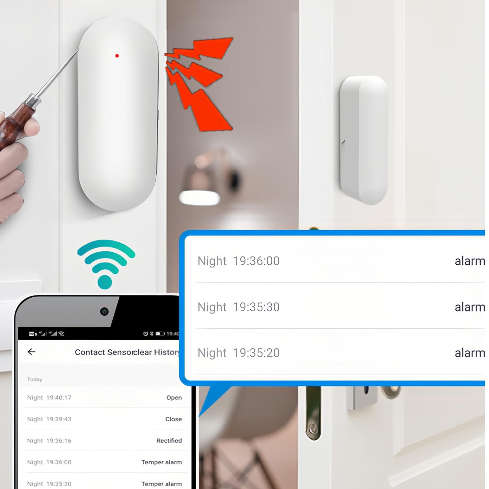 Mengshen Confezione da 4 sensori WiFi per porte e finestre senza fili, sistema di sicurezza domestica, allarme APP Tuya Nessun hub richiesto, compatibile con Alexa Google