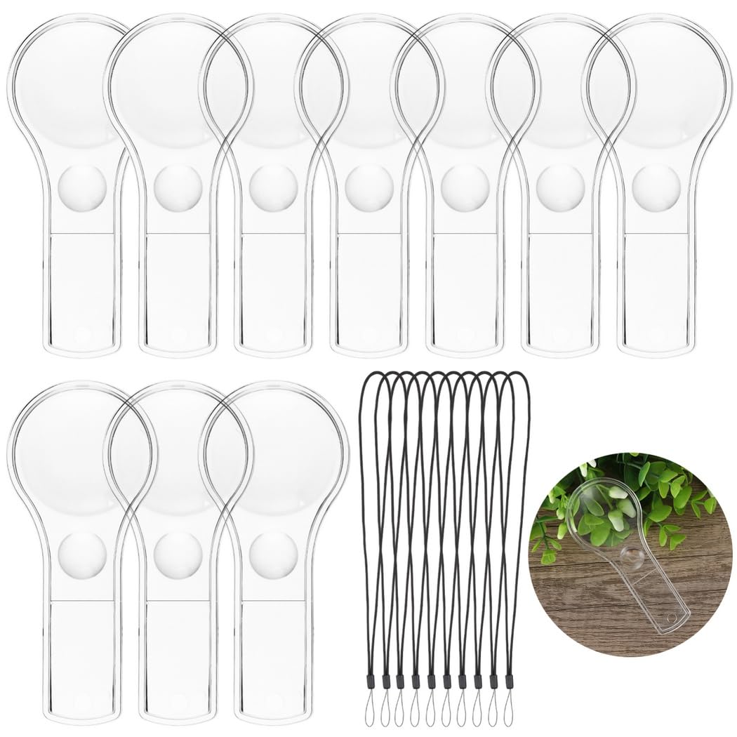 50 lupas con 50 cordones, 10 lupas de lectura de mano de 5x, mini lentes de cristal de lupa acrílicas, lentes de mano portátiles para observación científica