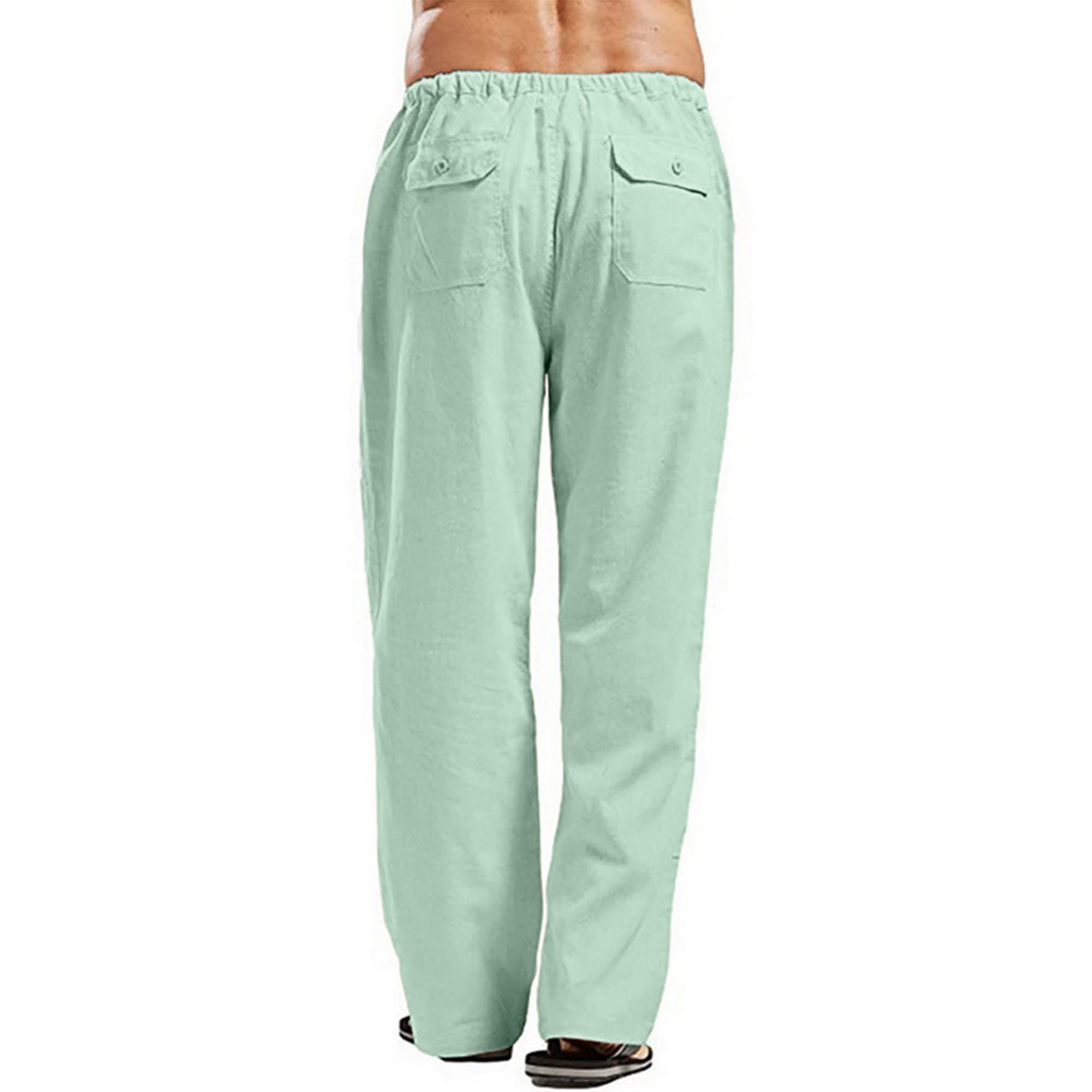 Pantalones de lino de colores sólidos para hombre, ajuste relajado, pantalones de yoga casuales, pantalones de pierna recta