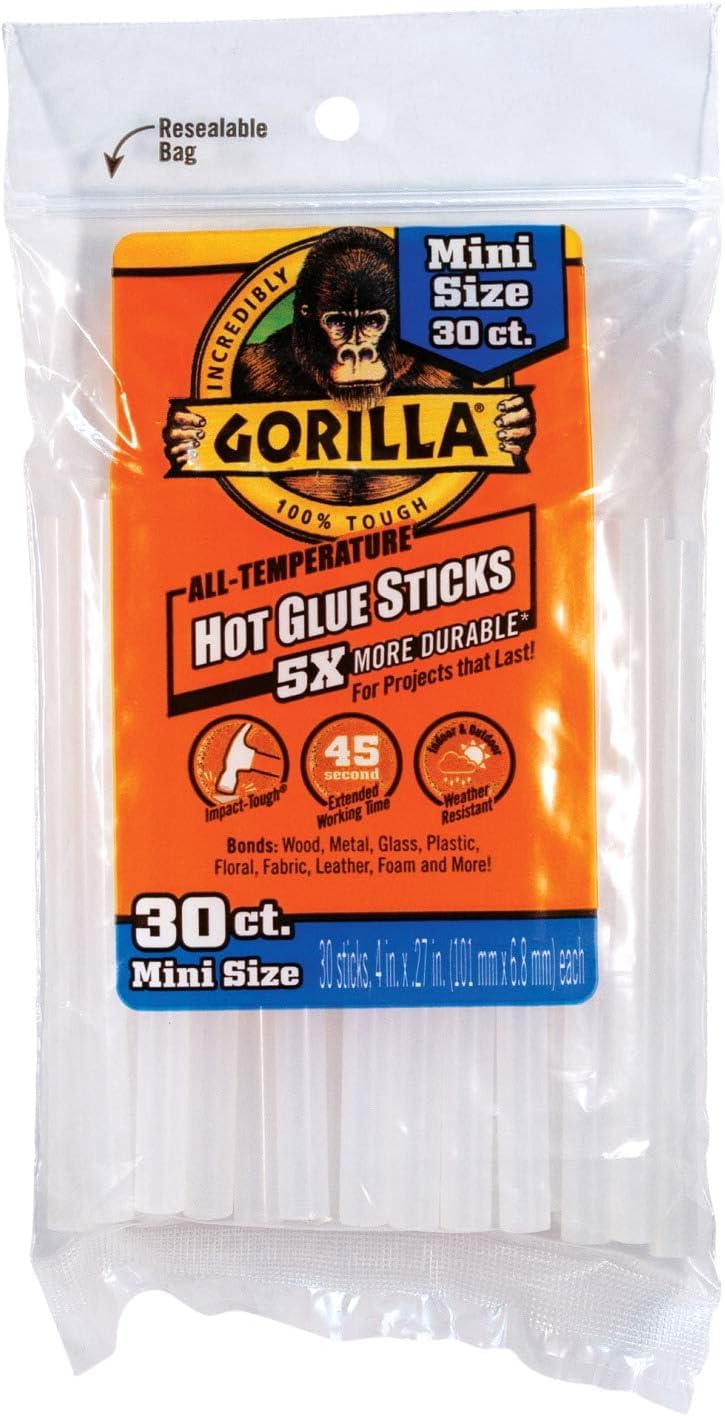 Gorilla 3023003 Hot Glue Sticks, Mini 4 In. Size, 30-Ct. - Quantity 12