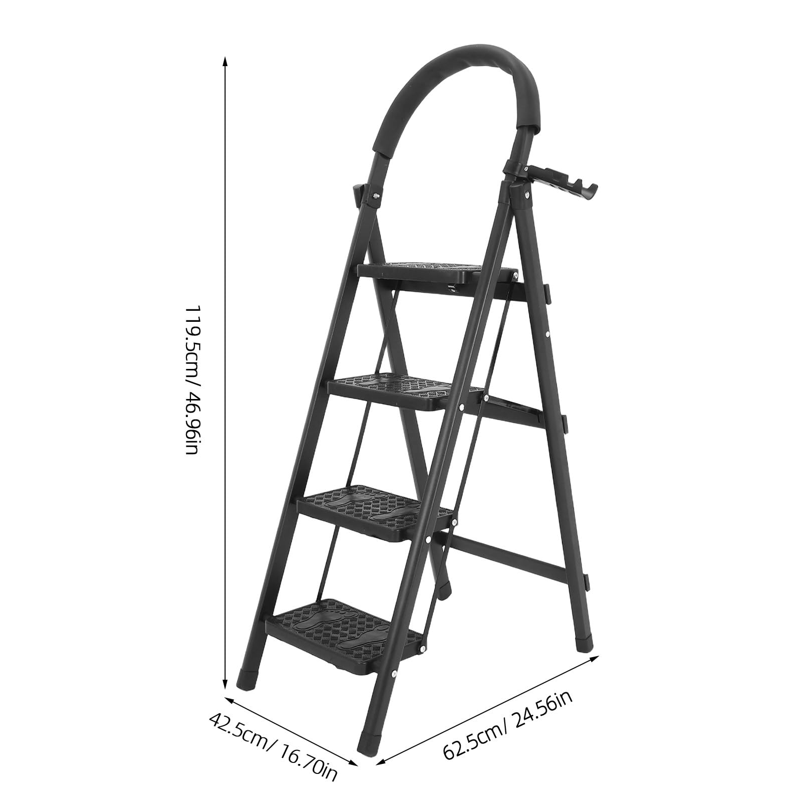 Zerodeko Taburete con Pedal Ancho Antideslizante - Escalera Plegable de 4 peldaños de Alta Resistencia con asa cómoda y Patas estables - Capacidad de 100 kg (220 lbs) para el hogar y la Oficina