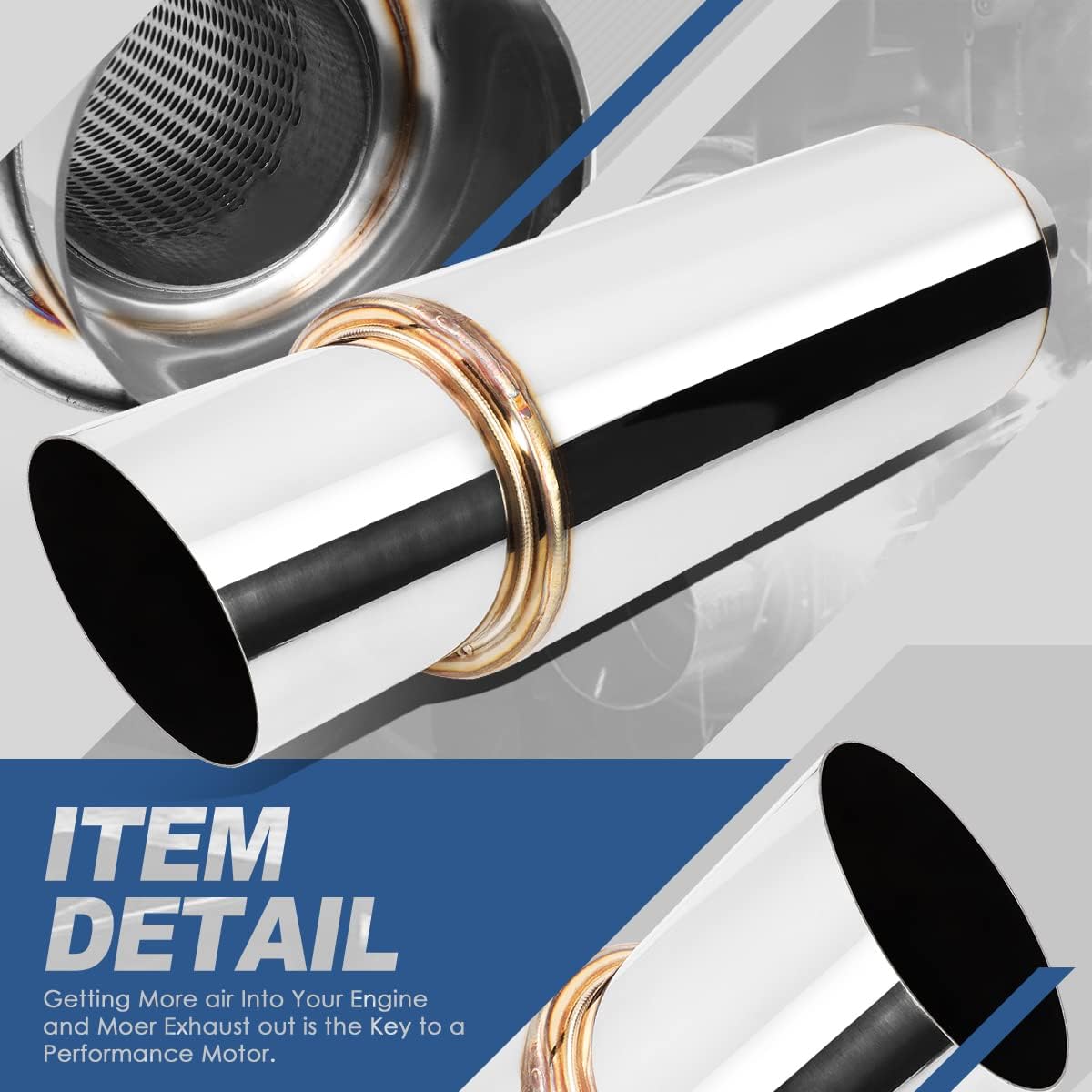 Auto Dynasty Universal 2.5 Inches Straight-Through Muffler with Double Walled Slant Diagonal Cut Tip, Stainless Steel