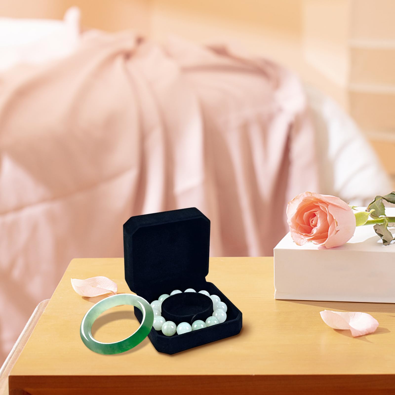 Scatola Anelli Bracciali Scatola Regalo Gioielli Con Sacchetto - Con Fodera Velluto, 8x8x1.8cm, Nero Packaging Di Gioielli - Foto 9