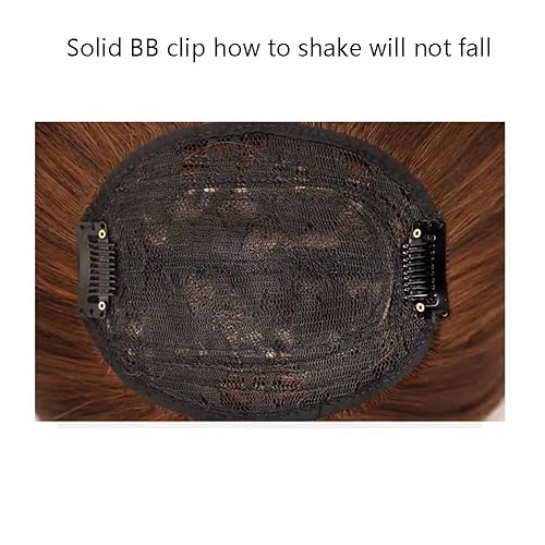 Miniatura 4 de SAFWEL Toppers invisibles de cabello humano para mujer, con clip, con flequillo, cabello lacio para volumen de cabello, uso diario (color rojo)