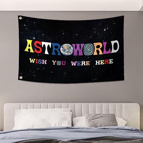 Miniatura 4 de Bandera de Astroworld de 3 x 5 pies, divertido meme, tapiz para dormitorio universitario, dormitorio, habitación, fraternidad, hombres, bandera de