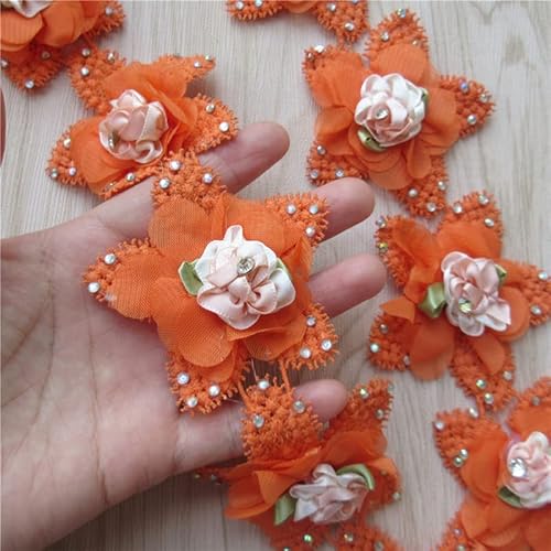 1 Yard Orange Sequins Rhinestone Crystal Flower Applique Lace Ribbon Embroidered Handmade Lace Trim Wedding Patchwork Sewing Supplies Craft Dress Ornaments Costume Hat Accessories #TOP5