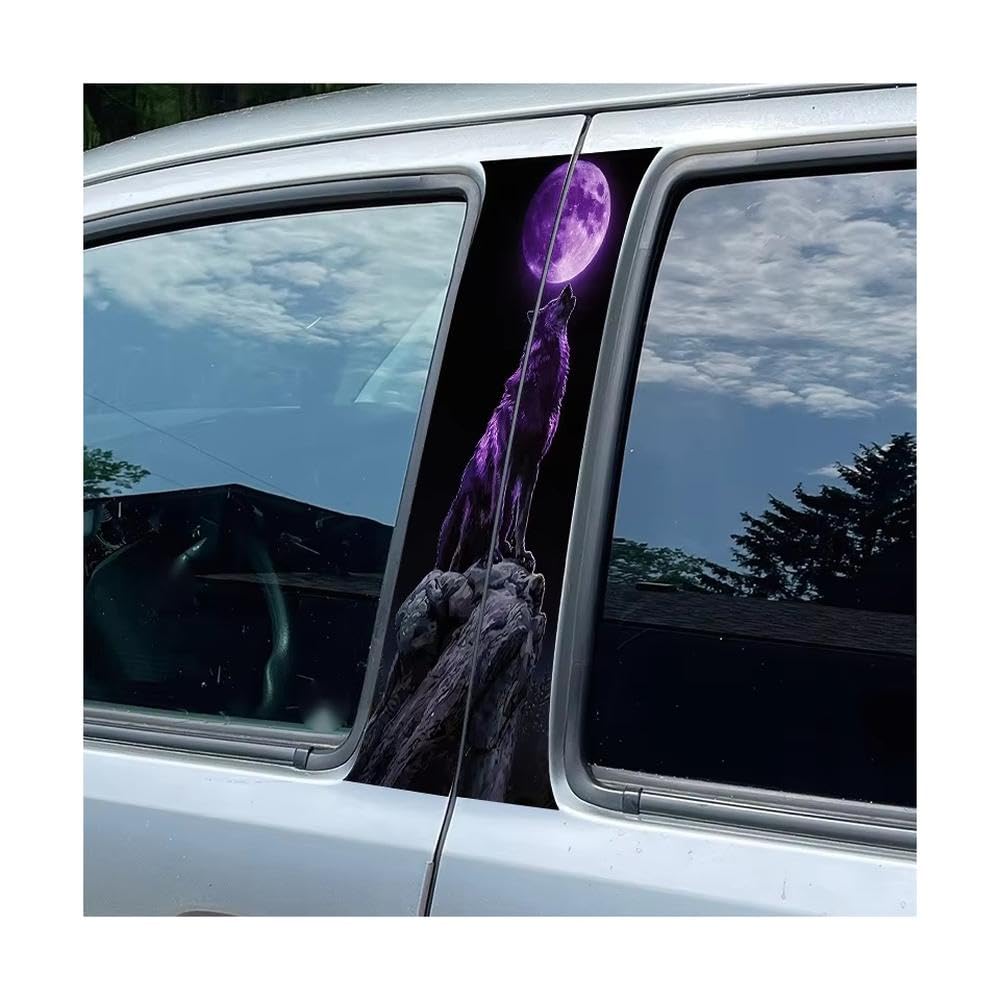 Bertdcx One Color Car Pillar Decals Waterproof Stickers Howling Purple Wolf Glossy Material Protective Film Auto Parts