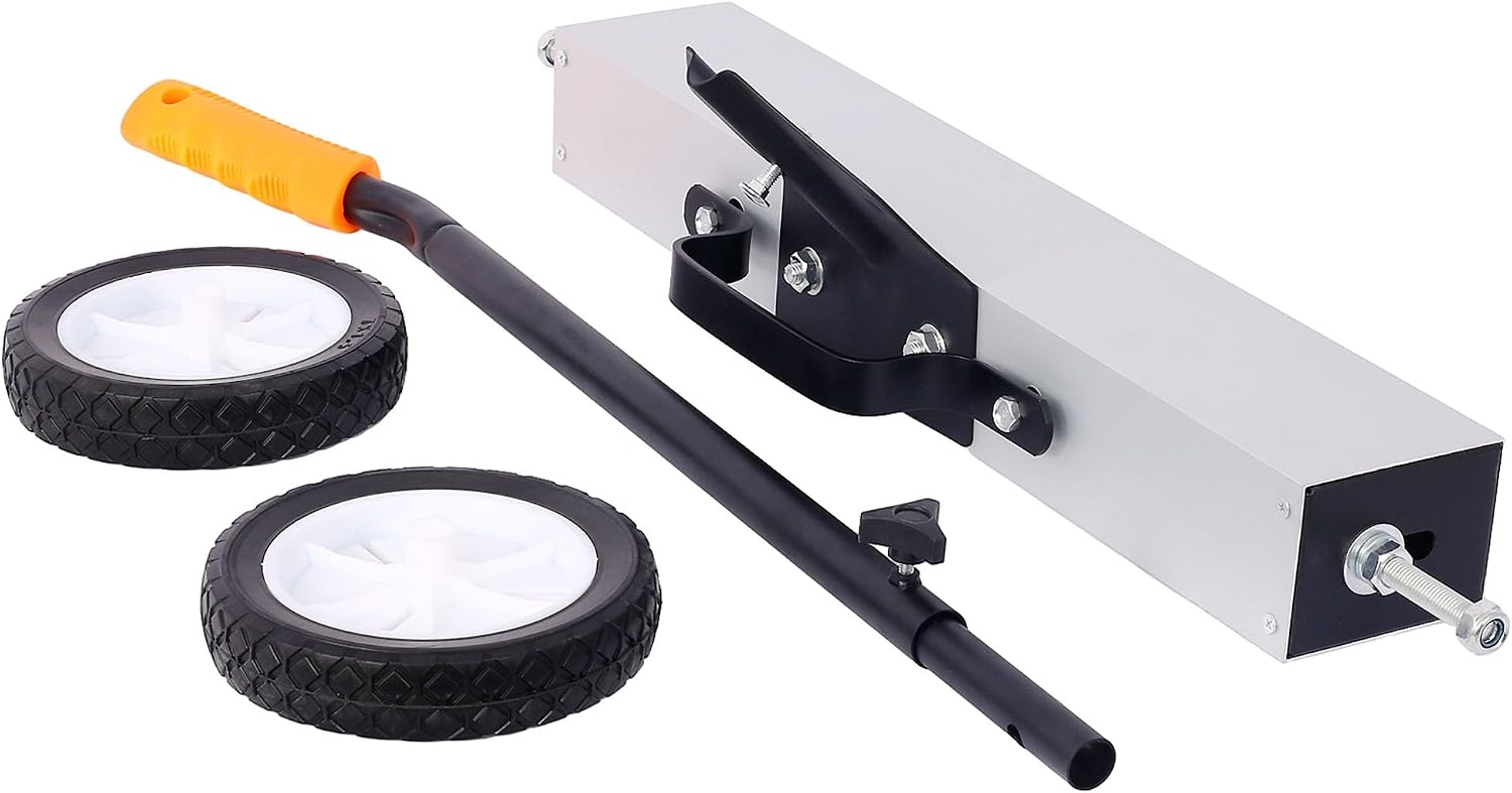 24 In Rolling Magnetic Sweeper with Wheels, Magnet Sweeper with Release & Telescoping Handle, Yard Magnet Sweepers for Workshop Yard Garage Pick Up Nails Needles (Silver, 24in)
