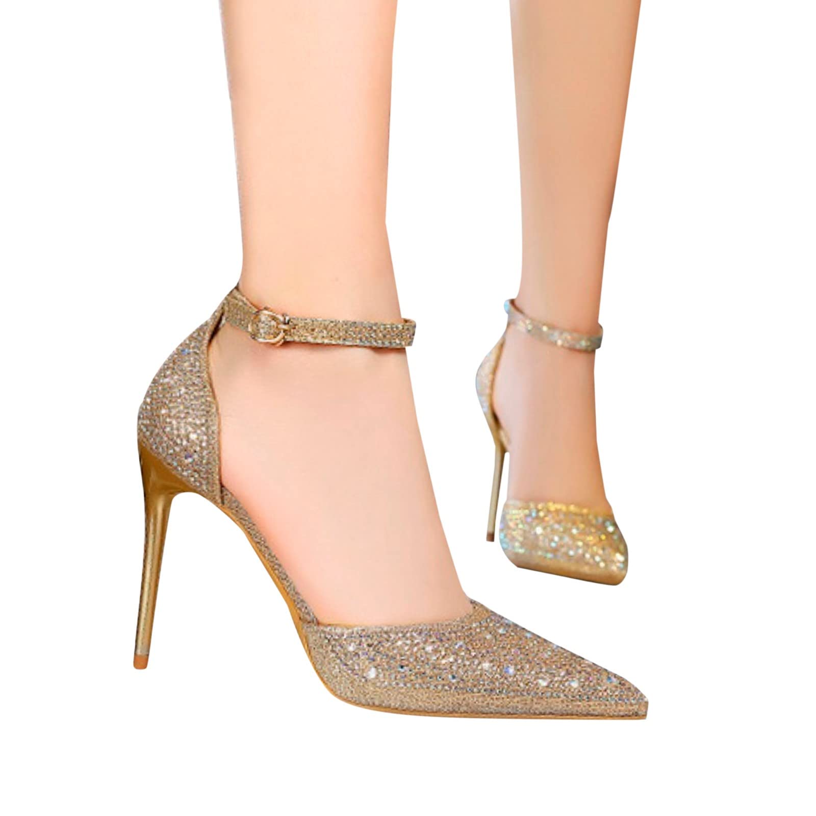 Scarpe da sposa con tacco alto da donna, eleganti, con cinturini e glitter | Comode scarpe con tacco, sandali chiusi con tacco, punta punta, scarpe da sposa leggere scarpe da sera per matrimoni e feste