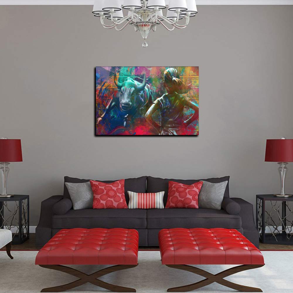 Inspirierende Leinwandbild, Motiv: "Charging Bulle", motivierendes Gemälde, inspirierende Unternehmer-Poster, Drucke, Kunstwerk-Dekorationen, Giclée-Dekoration für Zuhause, Büro, fertig zum Aufhängen,