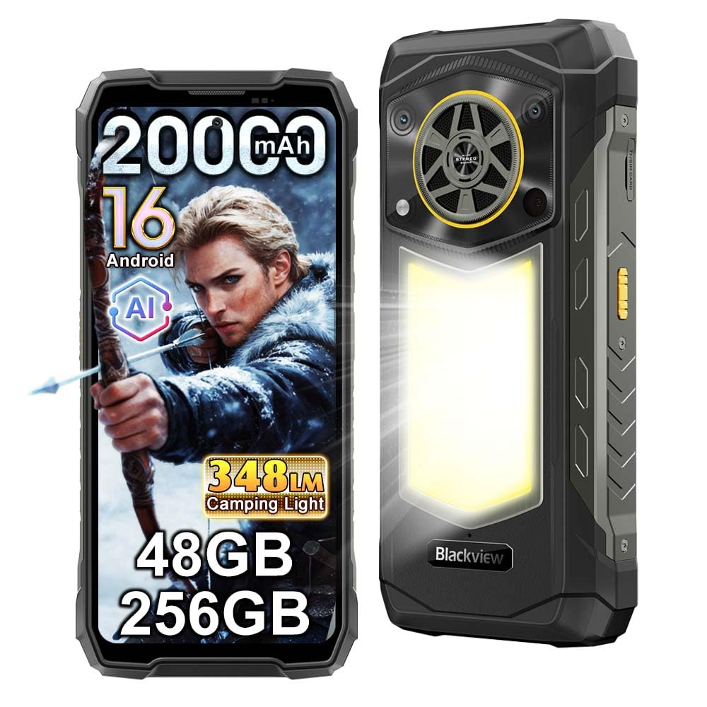 Blackview ROCK 5 Rugged Smartphone 5W HiFi Altoparlante, 48GB+256GB AI Telefono Android 16, 6.78" FHD+ 120Hz, 20000mAh, Lampada Campeggio 350lm, 108MP+50MP, 4G Telefono Indistruttibile, NFC/OTG/GPS